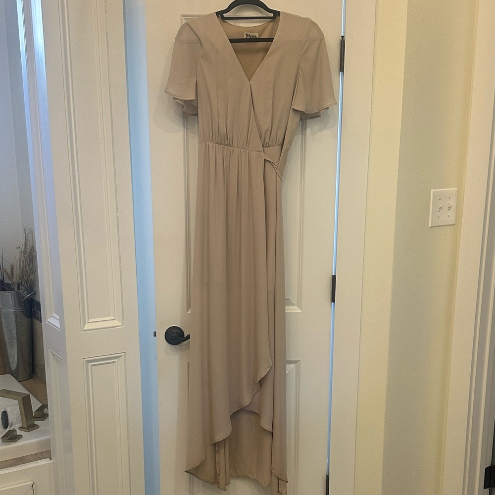 Show Me Your MuMu Beige High Low Wrap Dress